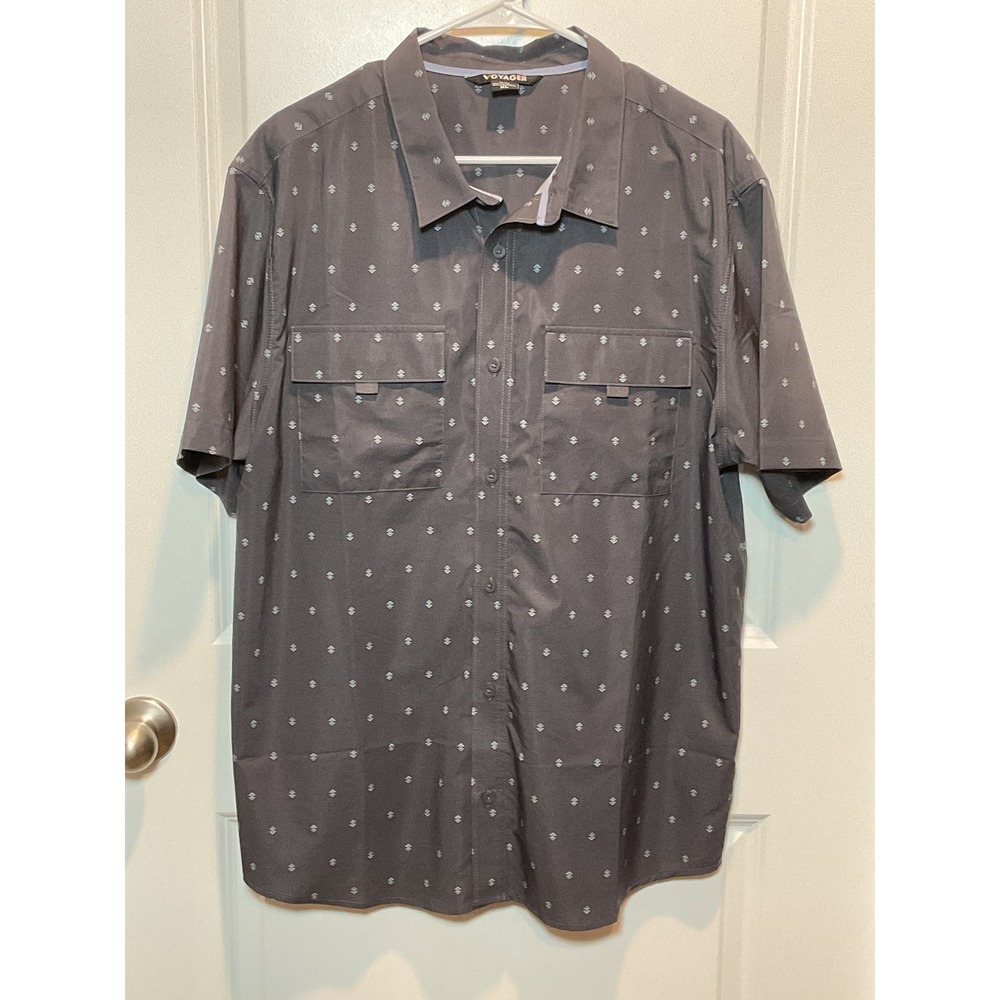 Voyager Men's Gray Anchor Print Short Sleeve Button Up Shirt Size XL Golf‎ Work